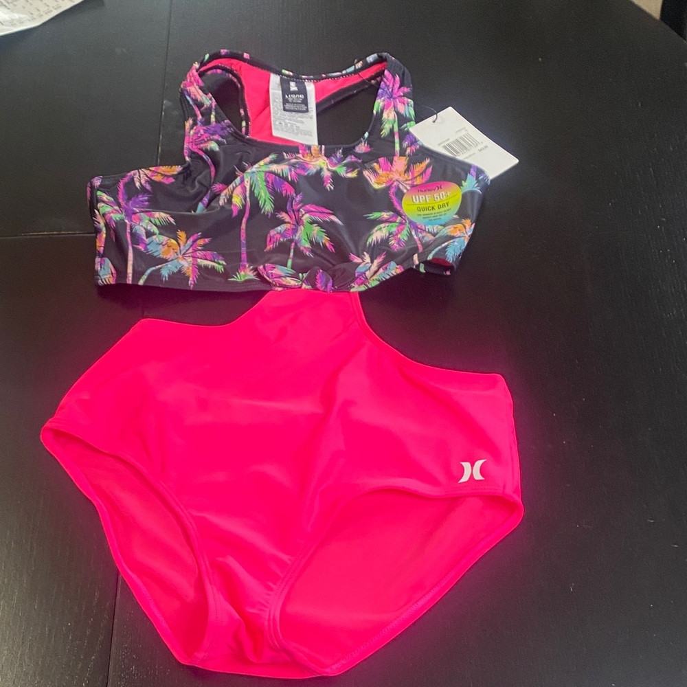 Hurley Kids' Tropical Print Bikini - Black and Pink